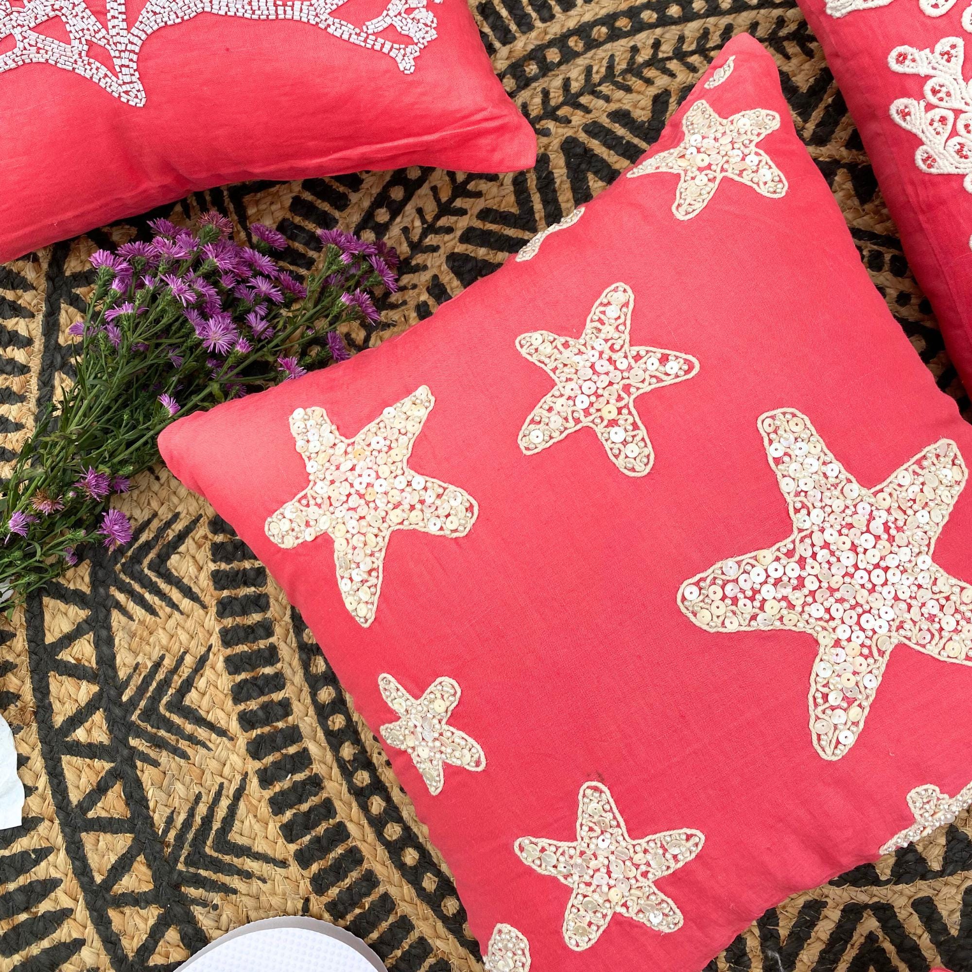 Coral and Starfish throw pillow cover, product view 4