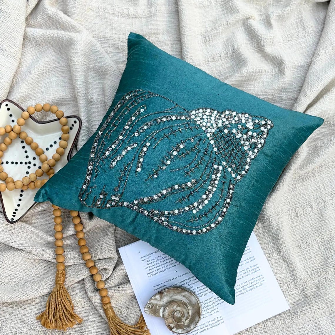Seashell Motif throw pillow cover, product view 3
