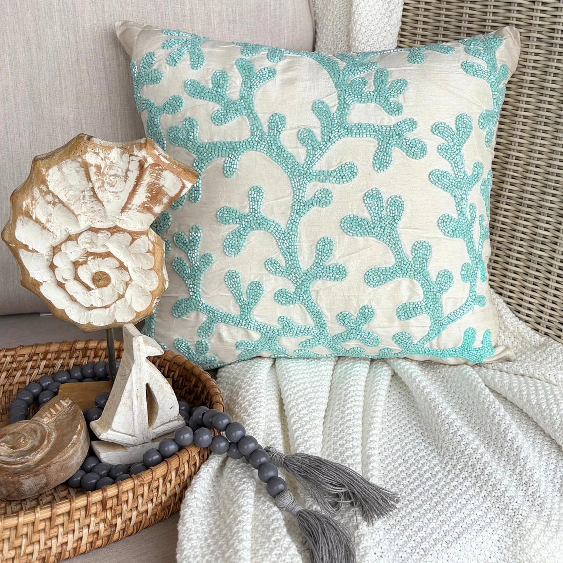 Coastal Seaweed throw pillow cover, product view 1