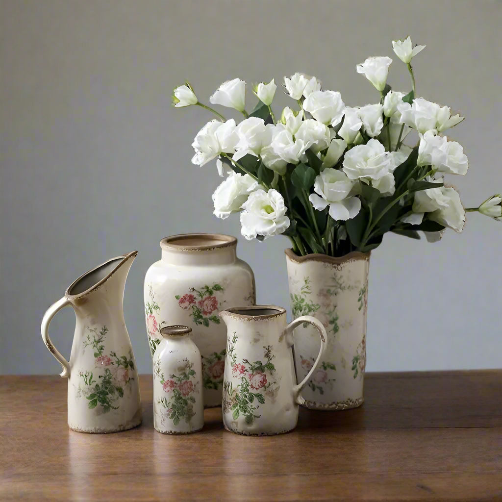 Floral Pastoral Print Porcelain Handled Pitcher Vase product detail view 2