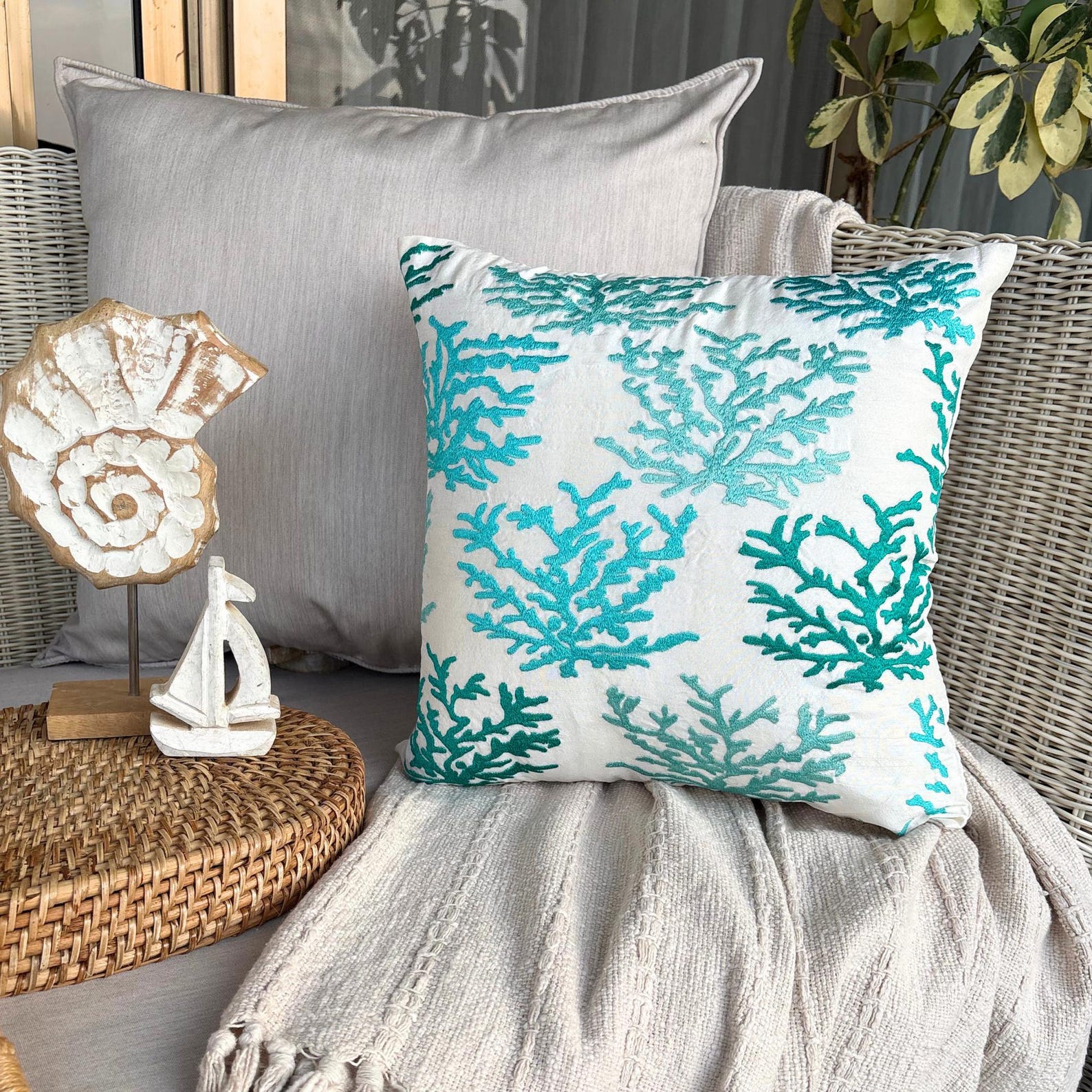 Coastal Coral throw pillow cover, product view 4