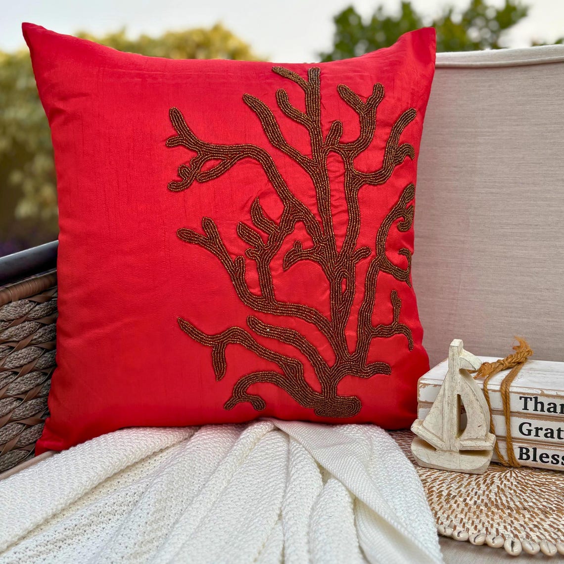 Coral Arrangement throw pillow cover, product view 1