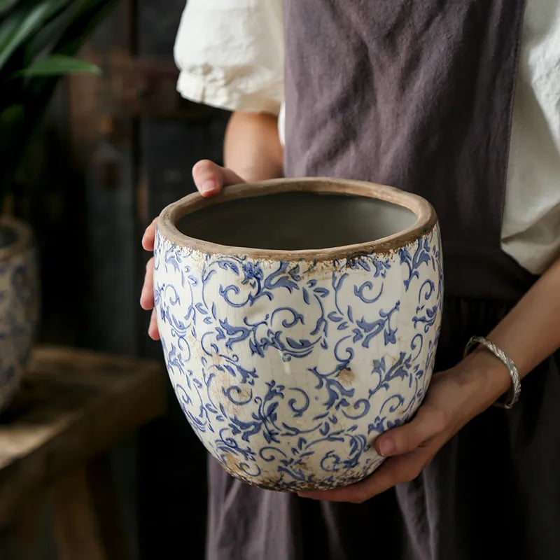 Pastoral Design Pottery Planter product view