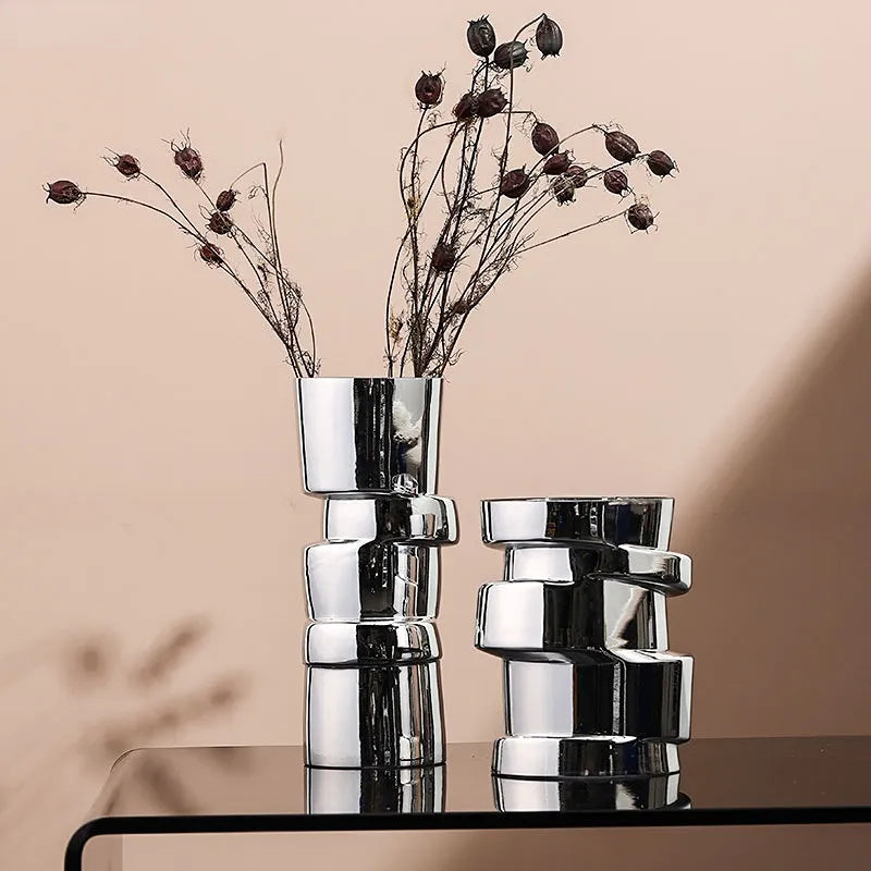 Displaced Stacked Round Glass Geometric Vase product view