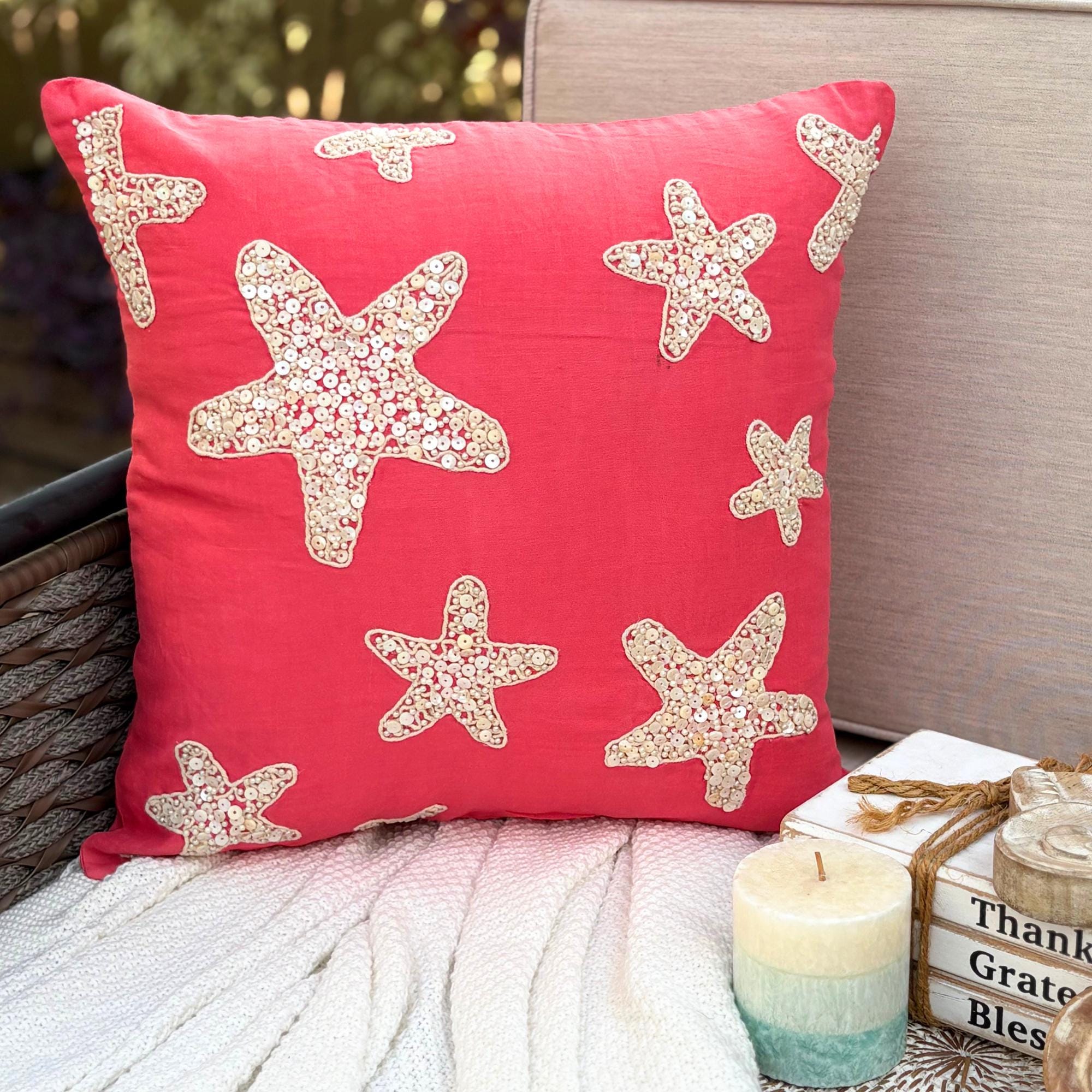 Coral and Starfish throw pillow cover, product view 1
