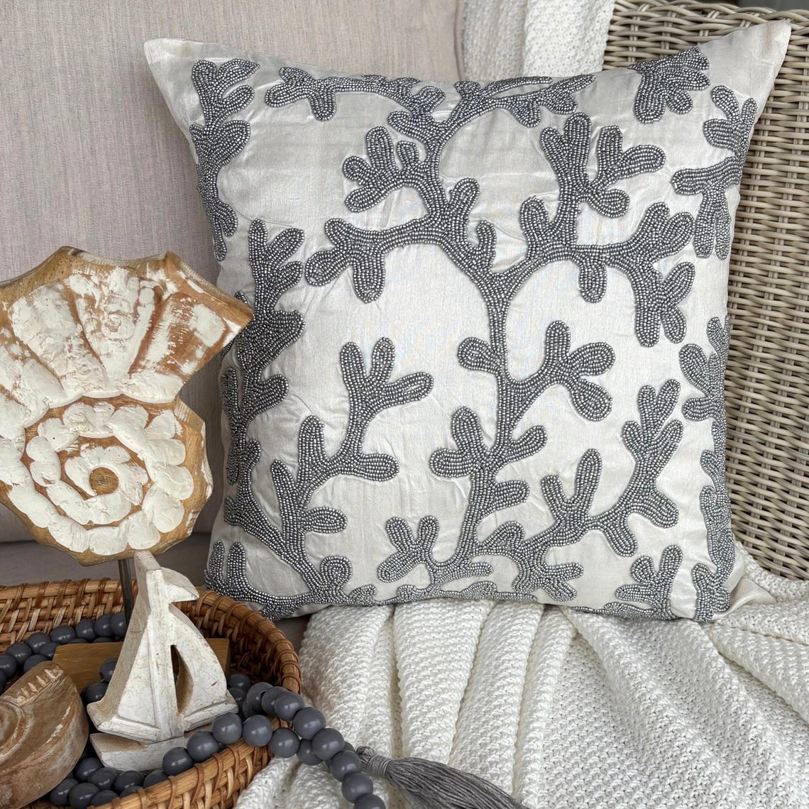 Coastal Seaweed throw pillow cover, product view 16