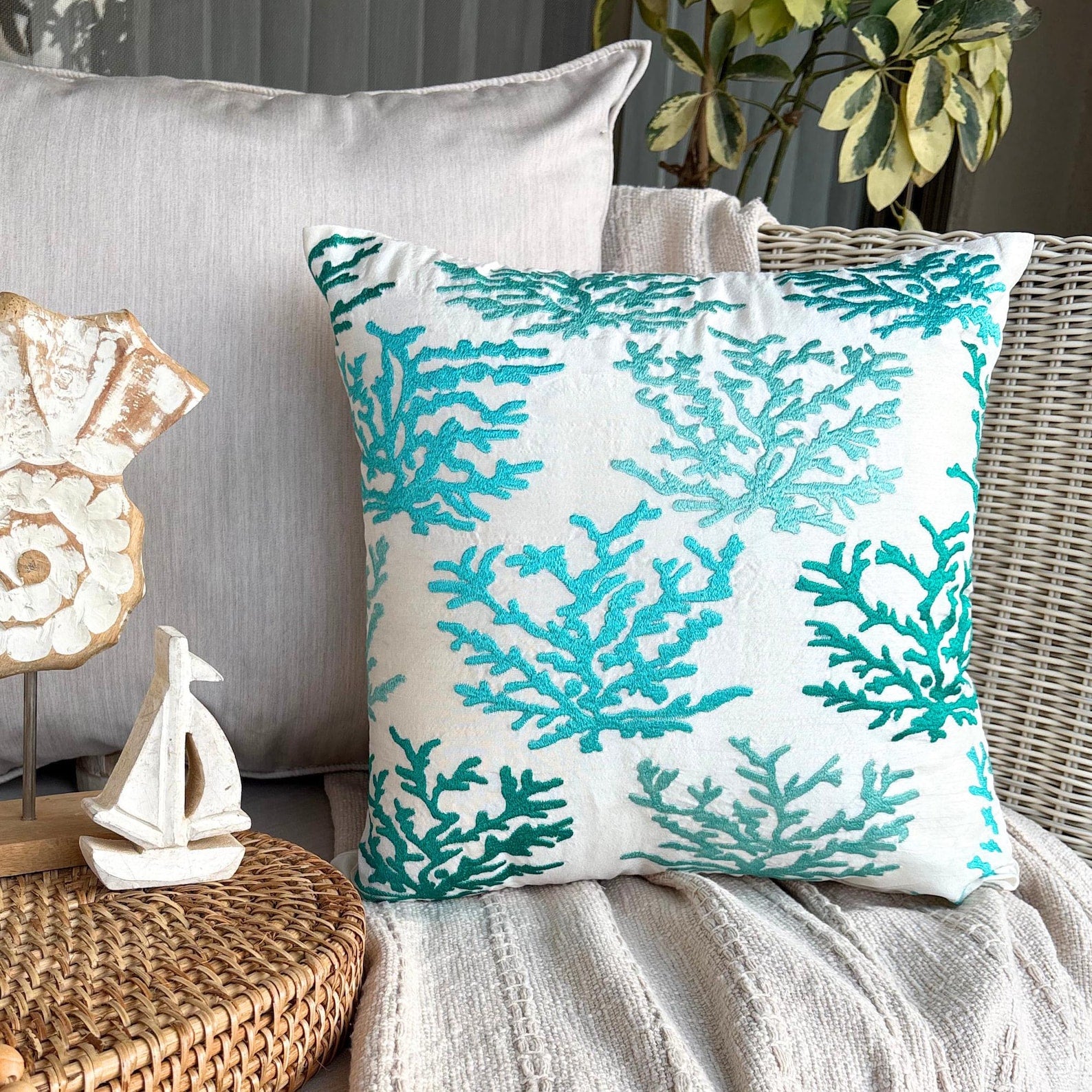 Coastal Coral throw pillow cover, product view 1