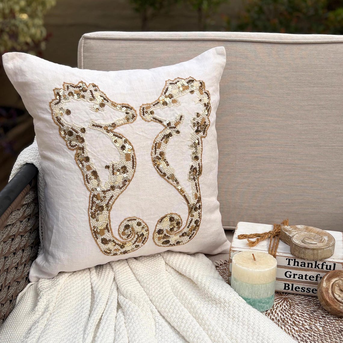 Seahorse Pair throw pillow cover, product view 5