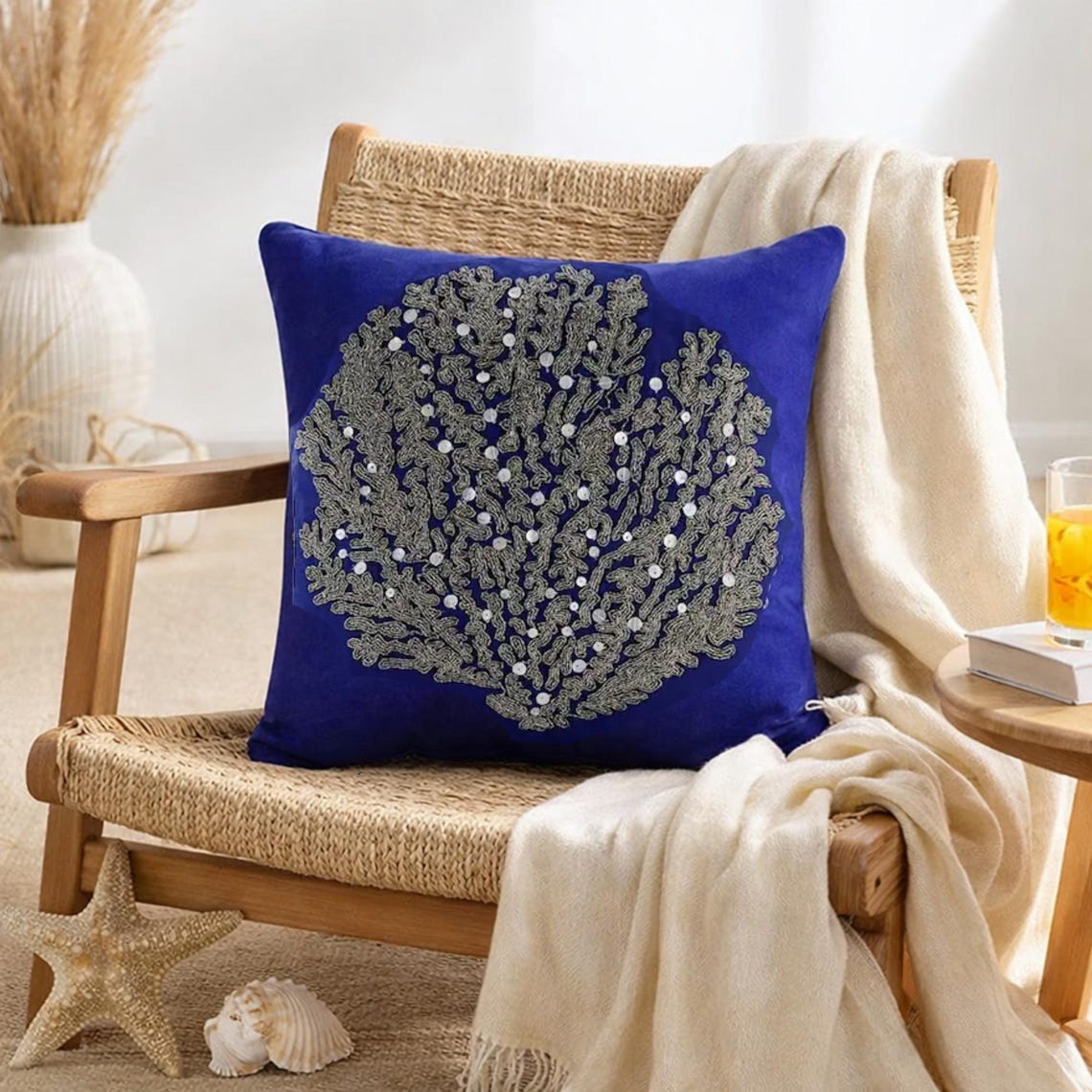 Coastal Pattern throw pillow cover, product view 2