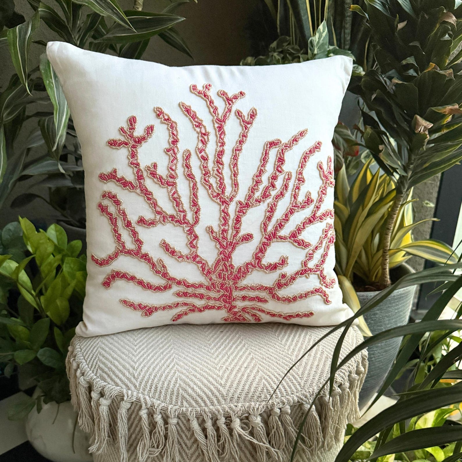 Layered Coral throw pillow cover, product view 4