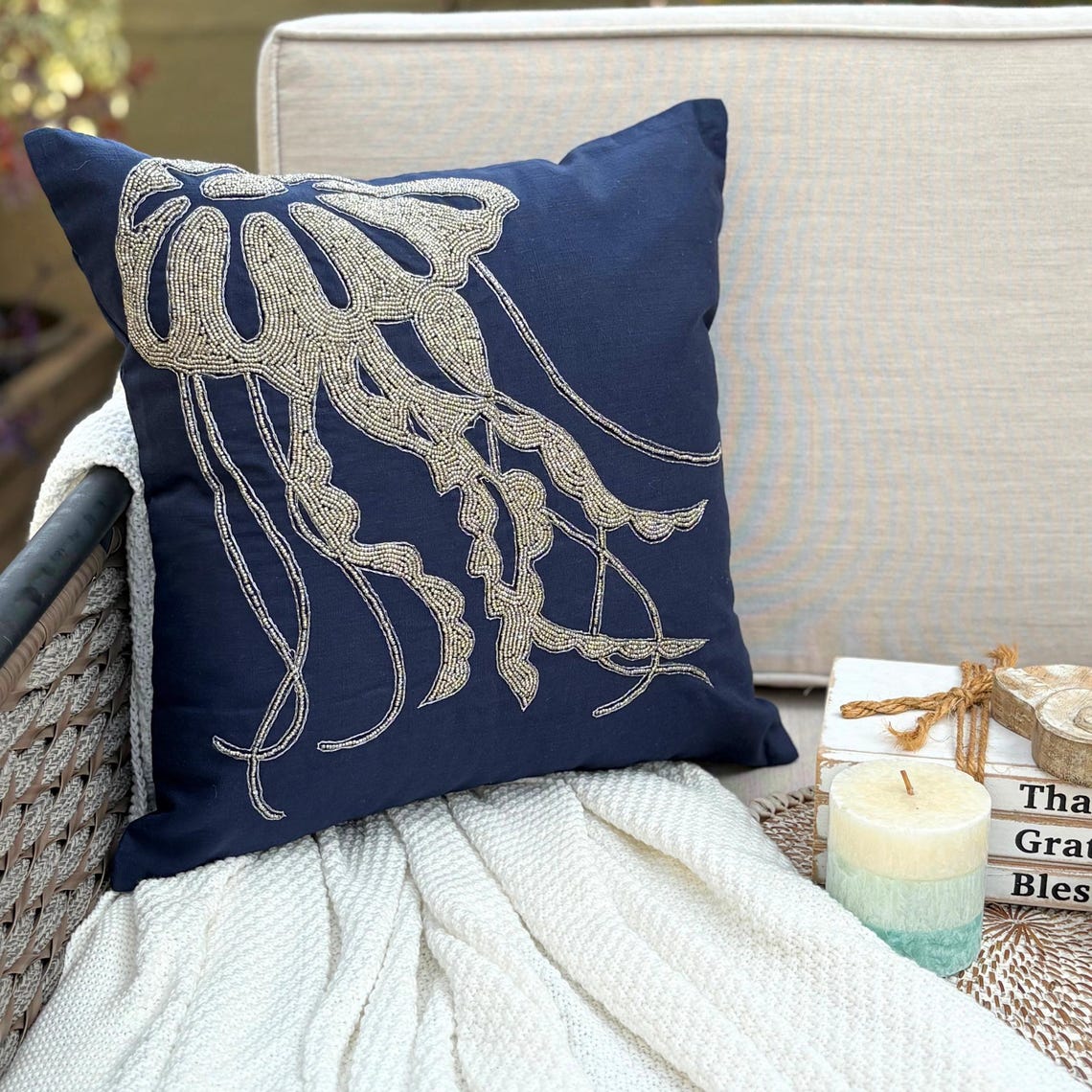 Jellyfish Motif throw pillow cover, product view 5