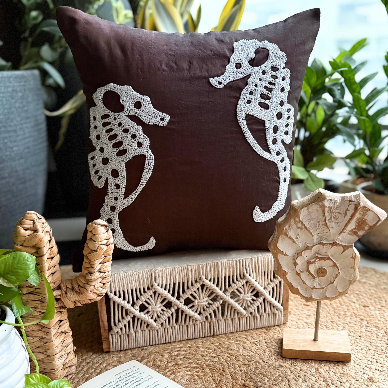 Seahorse Pattern throw pillow cover, product view 3