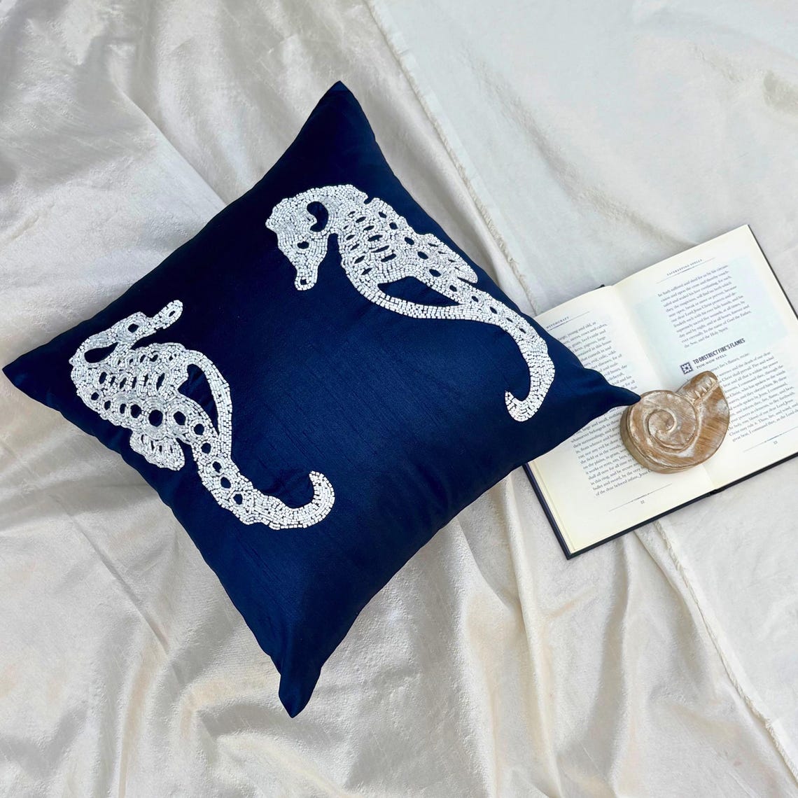 Coastal Seahorse throw pillow cover, product view 4