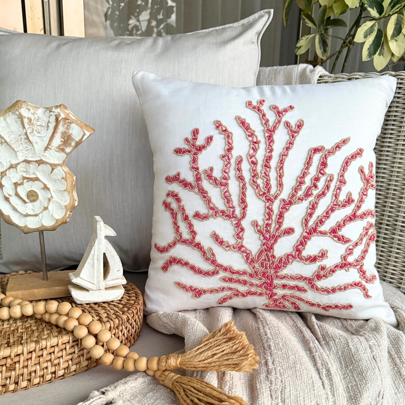 Layered Coral throw pillow cover, product view 2