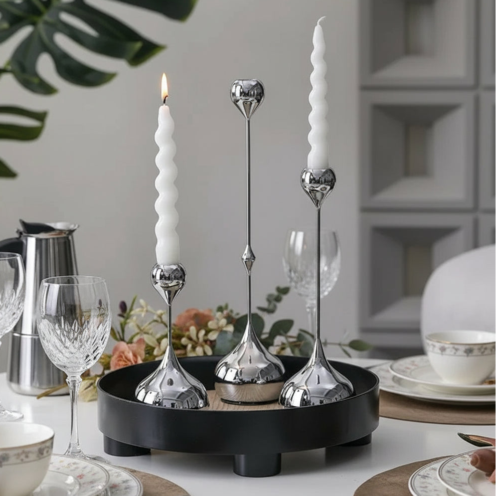 Modern Art Metallic Stem Taper Candle Holder product view