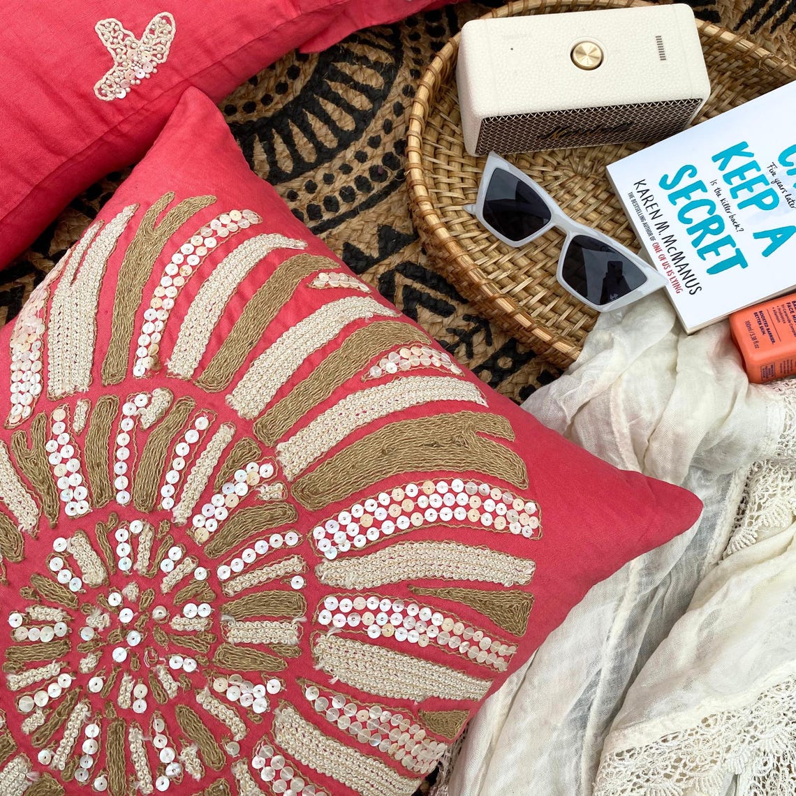 Coral and Seashell throw pillow cover, product view 5