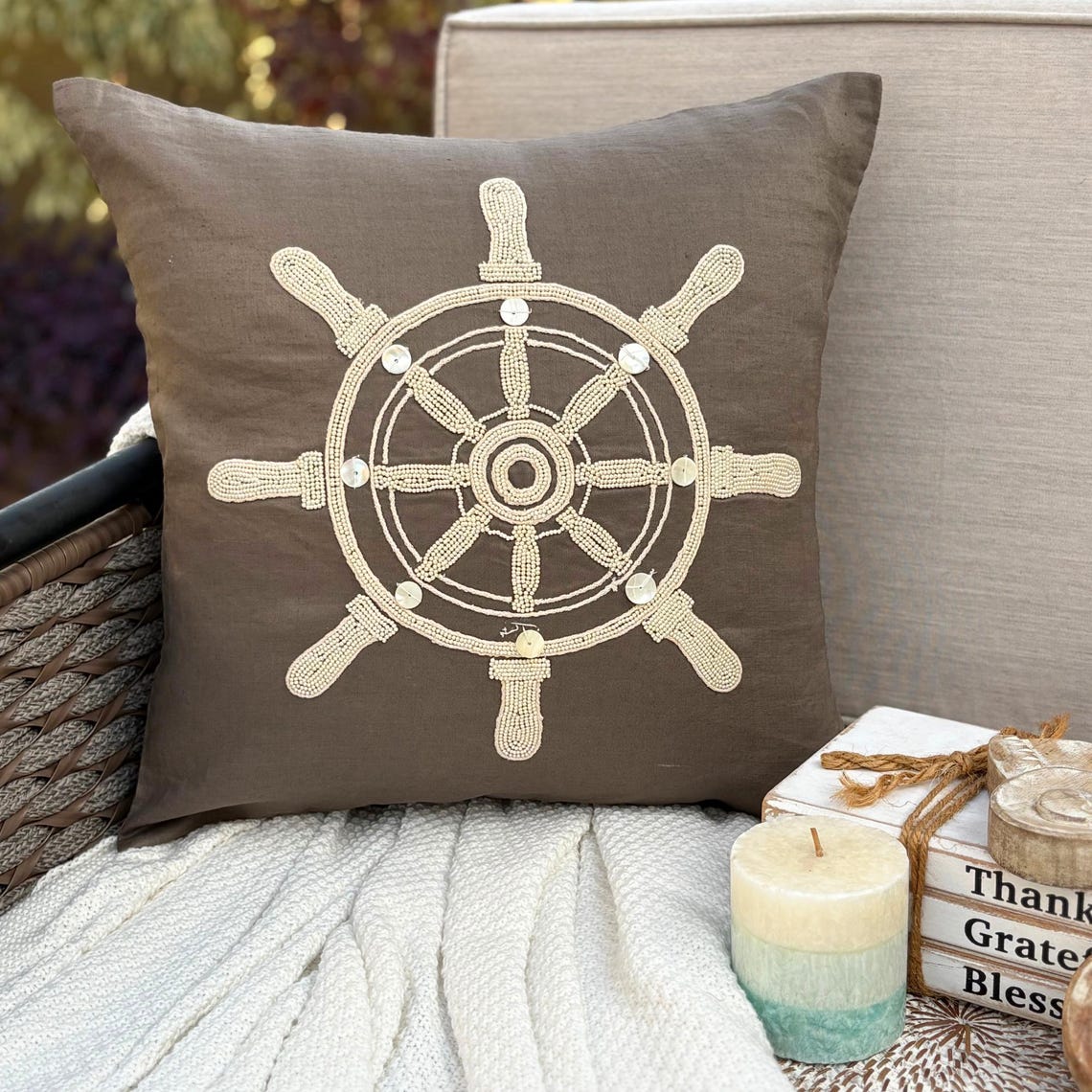 Sailboat and Helm throw pillow cover, product view 1