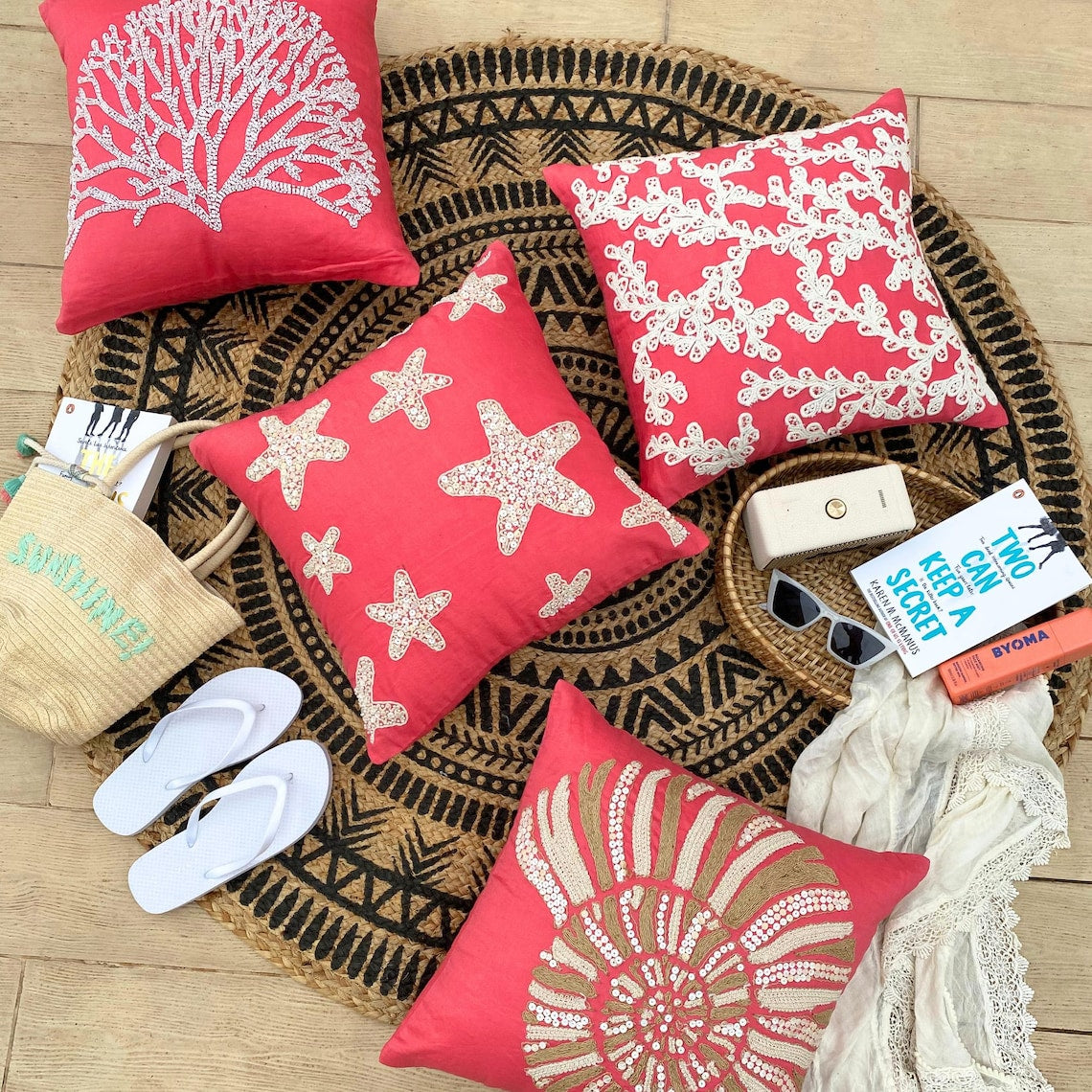 Coral and Seashell throw pillow cover, product view 6
