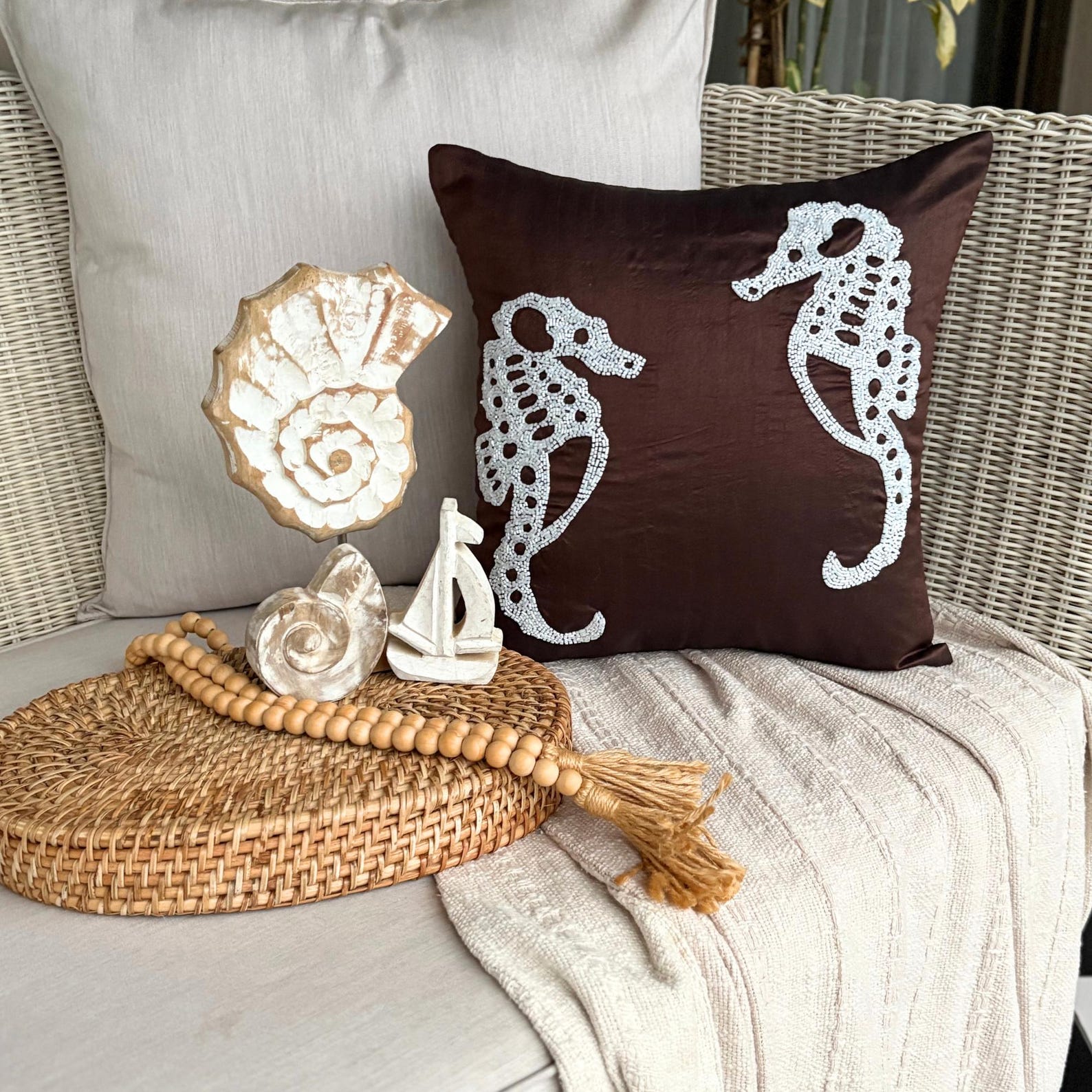 Seahorse Pattern throw pillow cover, product view 2