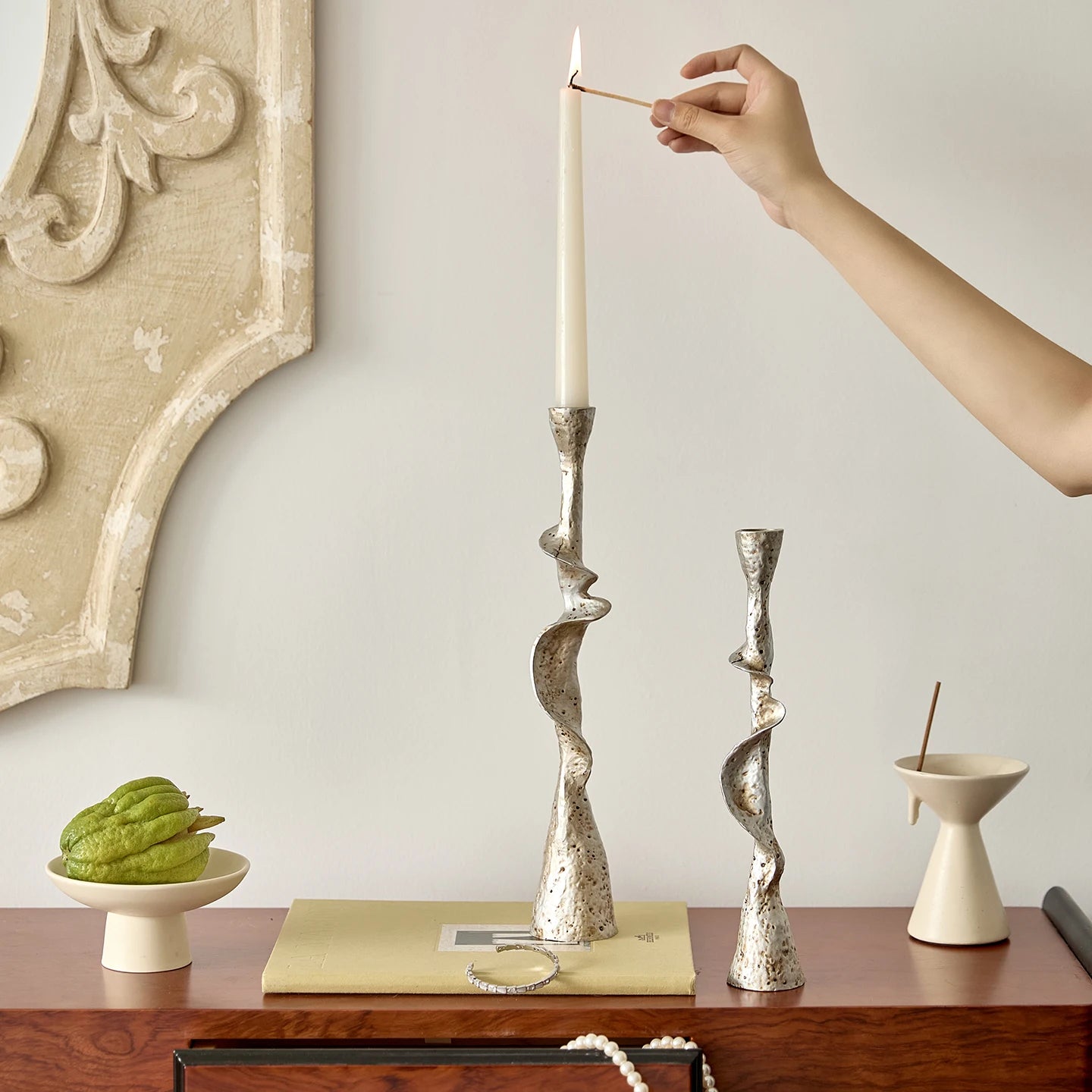 Freeform Aged Resin Candle Holder product view