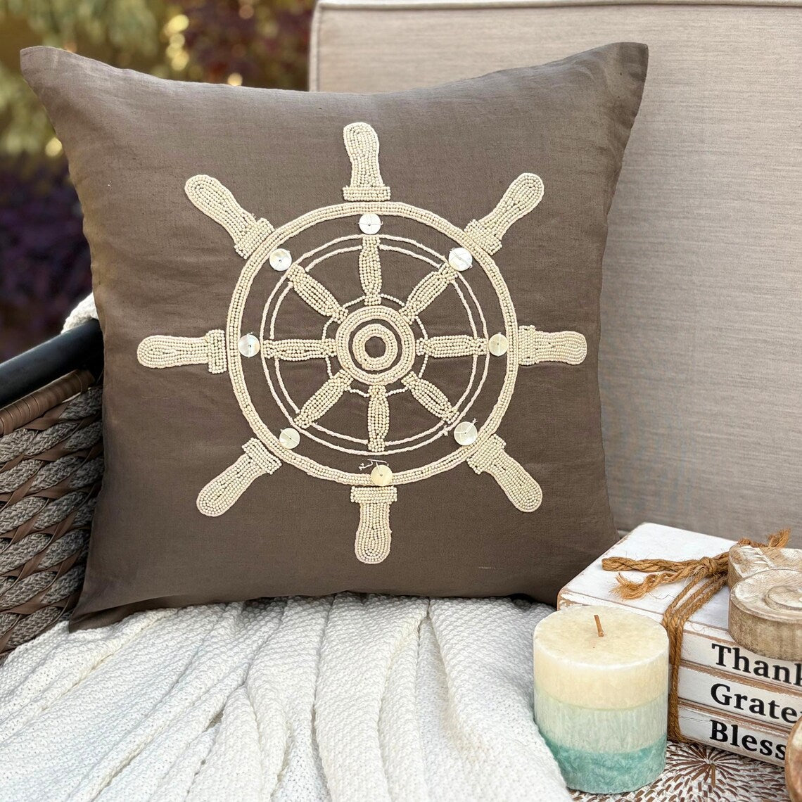 Sailboat and Helm throw pillow cover, product view 2