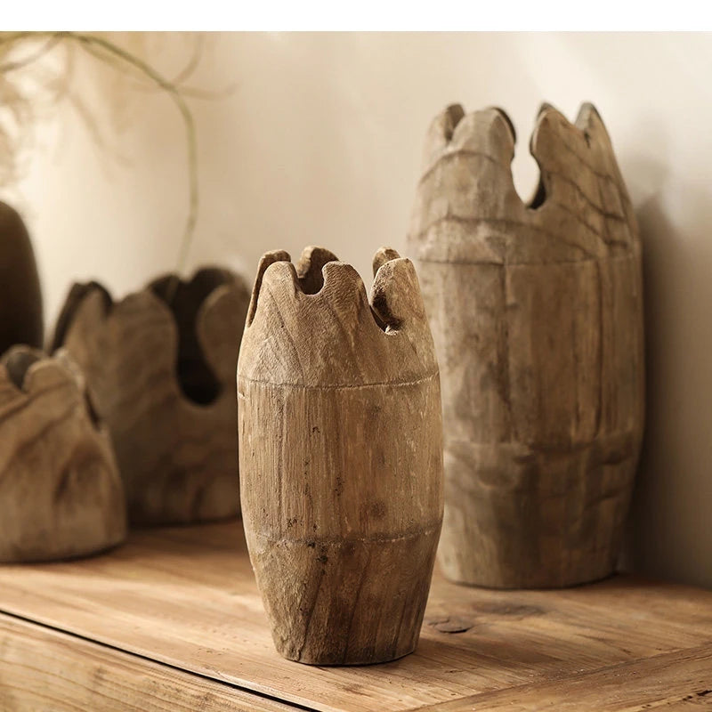 Raw Carved Paulownia Wood Irregular Edge Vase product detail view 2