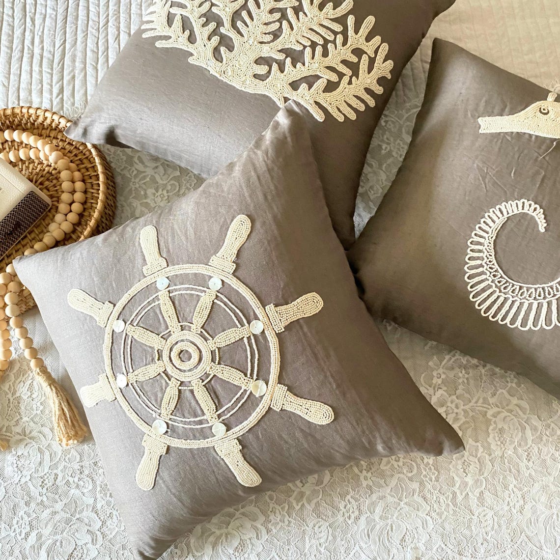 Sailboat and Helm throw pillow cover, product view 5
