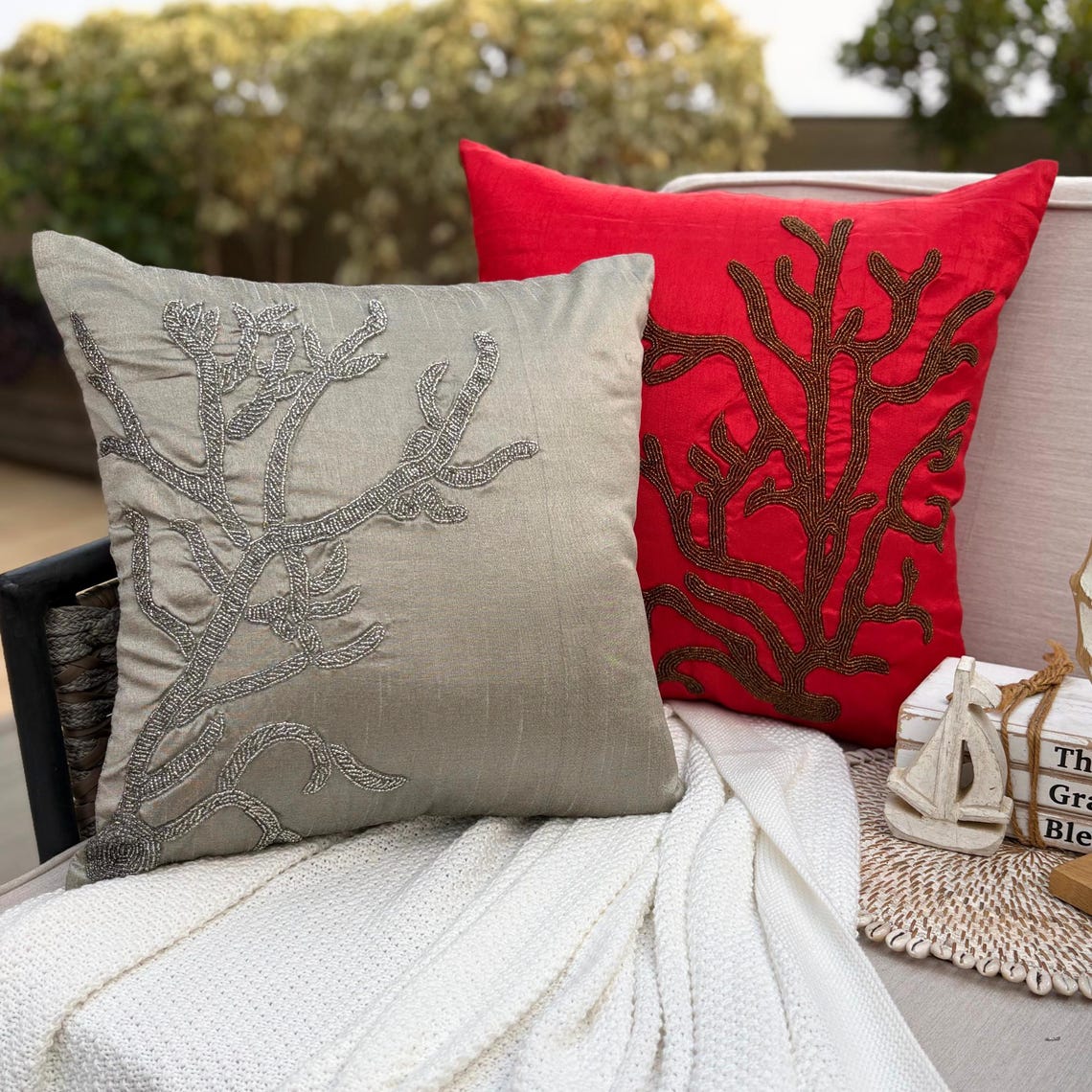 Coral Arrangement throw pillow cover, product view 4