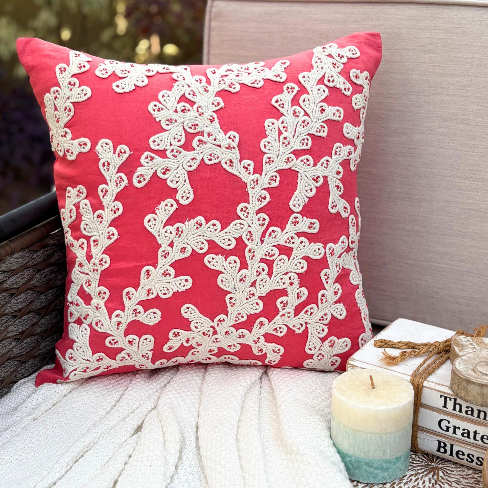 Coral Branch throw pillow cover, product view 1