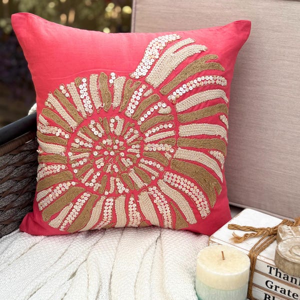 Coral and Seashell throw pillow cover, product view 10