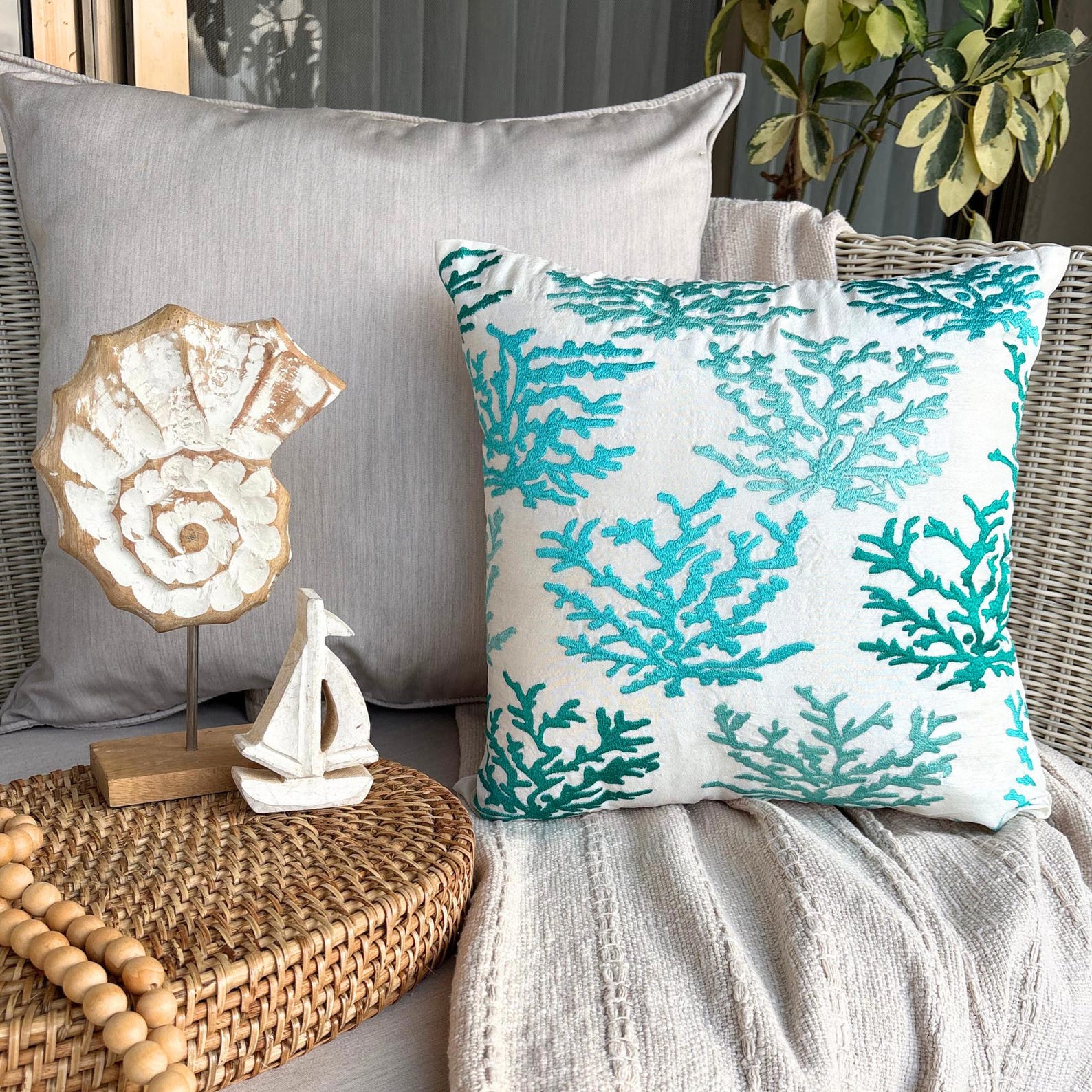 Coastal Coral throw pillow cover, product view 3