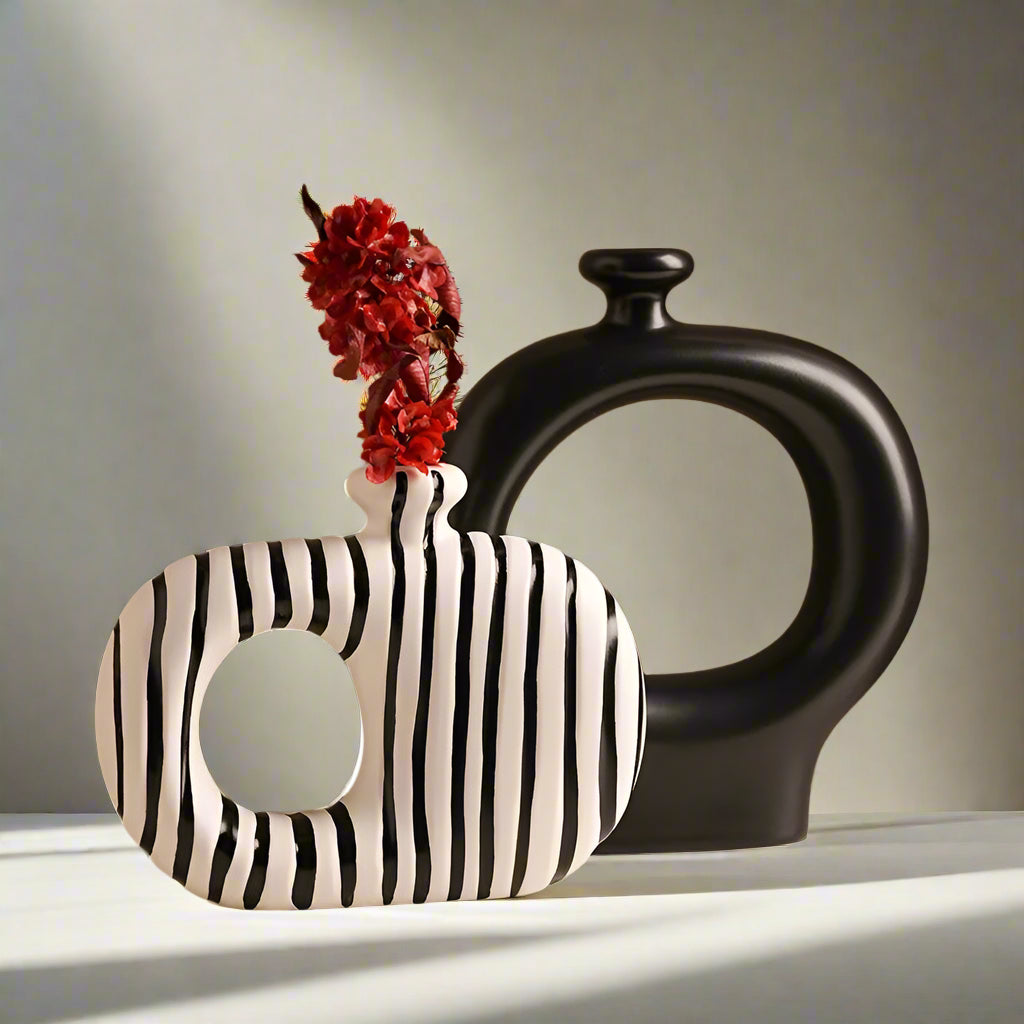 Zebra Stripes Pattern Ceramic Abstract Vase Set product detail view 2
