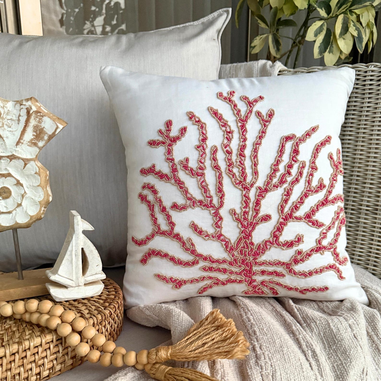 Layered Coral throw pillow cover, product view 5