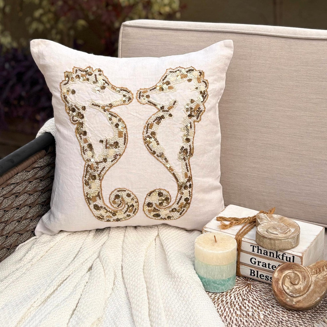Seahorse Pair throw pillow cover, product view 2