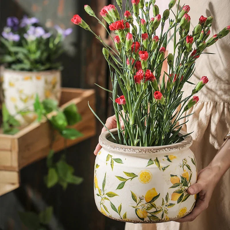 Lemon Printing Underglaze Flower Pot product view