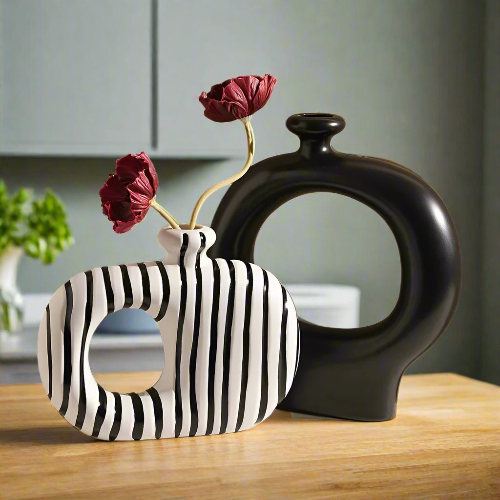 Zebra Stripes Pattern Ceramic Abstract Vase Set product detail view 3