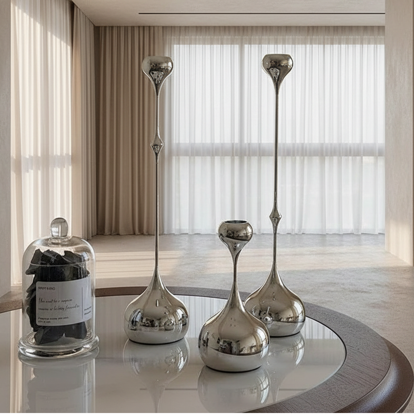 Modern Art Metallic Stem Taper Candle Holder product detail view 3
