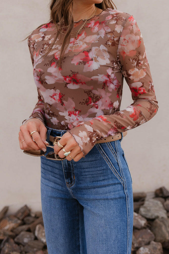 Lightweight Mesh Floral Long Sleeve Top