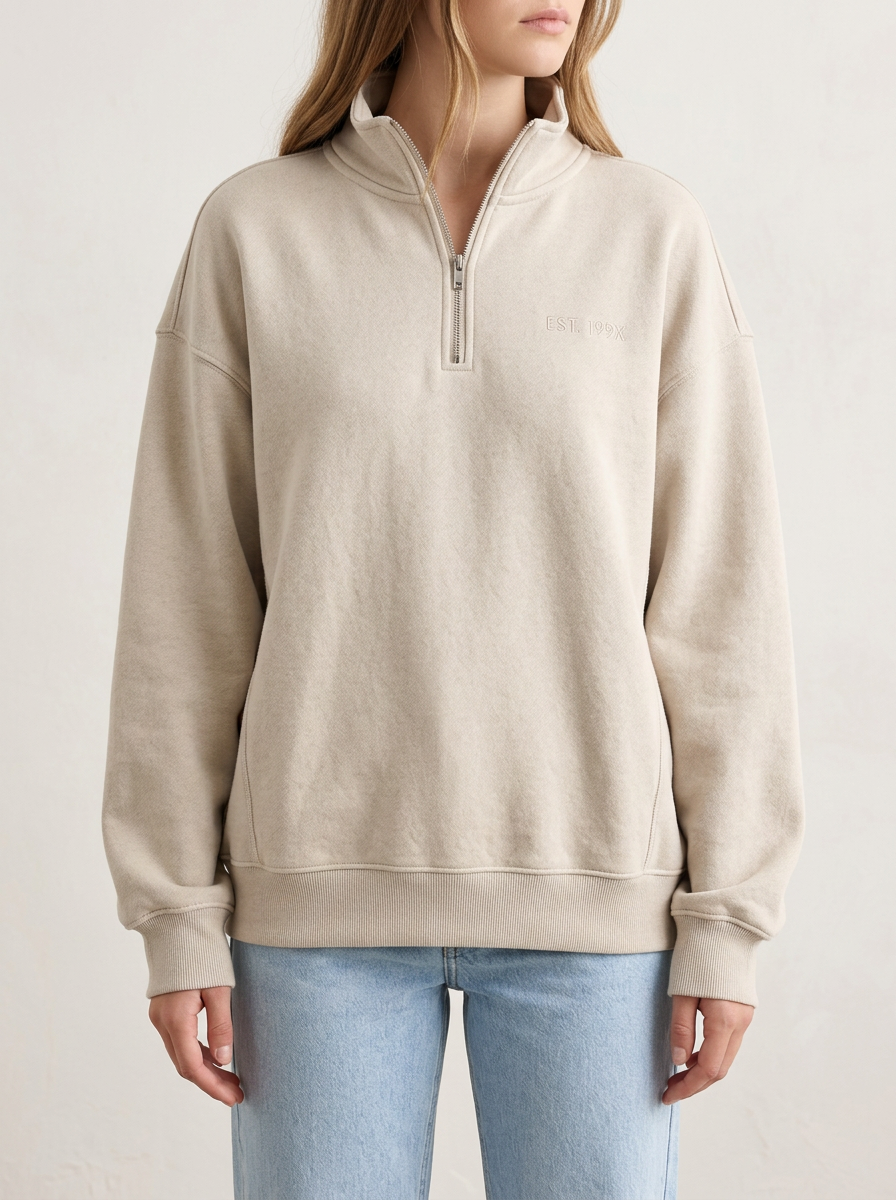 Women's Flexible Quarter-Zip Embroidered Minimalist Sweatshirt