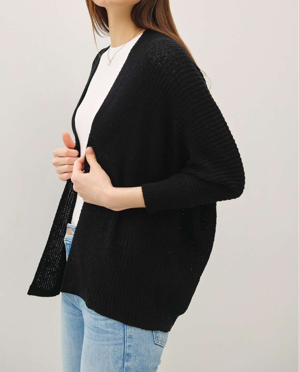 Dolman Sleeve Open Front Ribbed Knit Cardigan