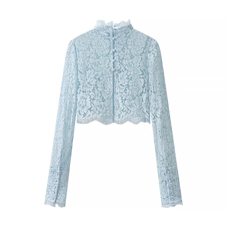 Graceful Daywear Lace Cropped Long Sleeve Top
