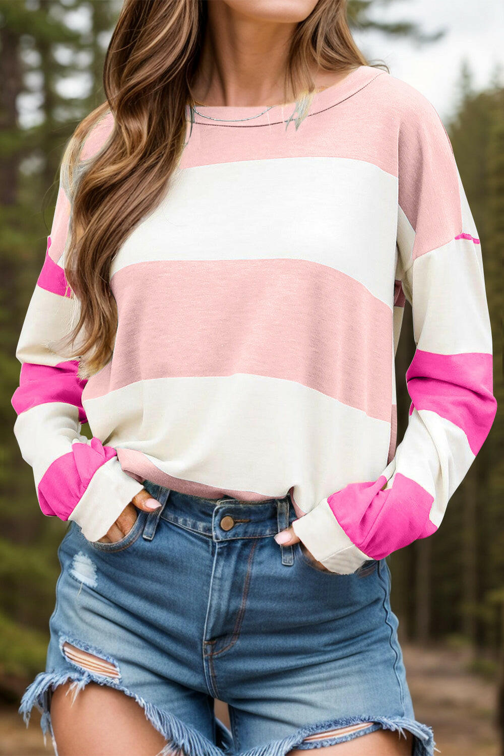 Crew Neck Colorblock Long Sleeve Top