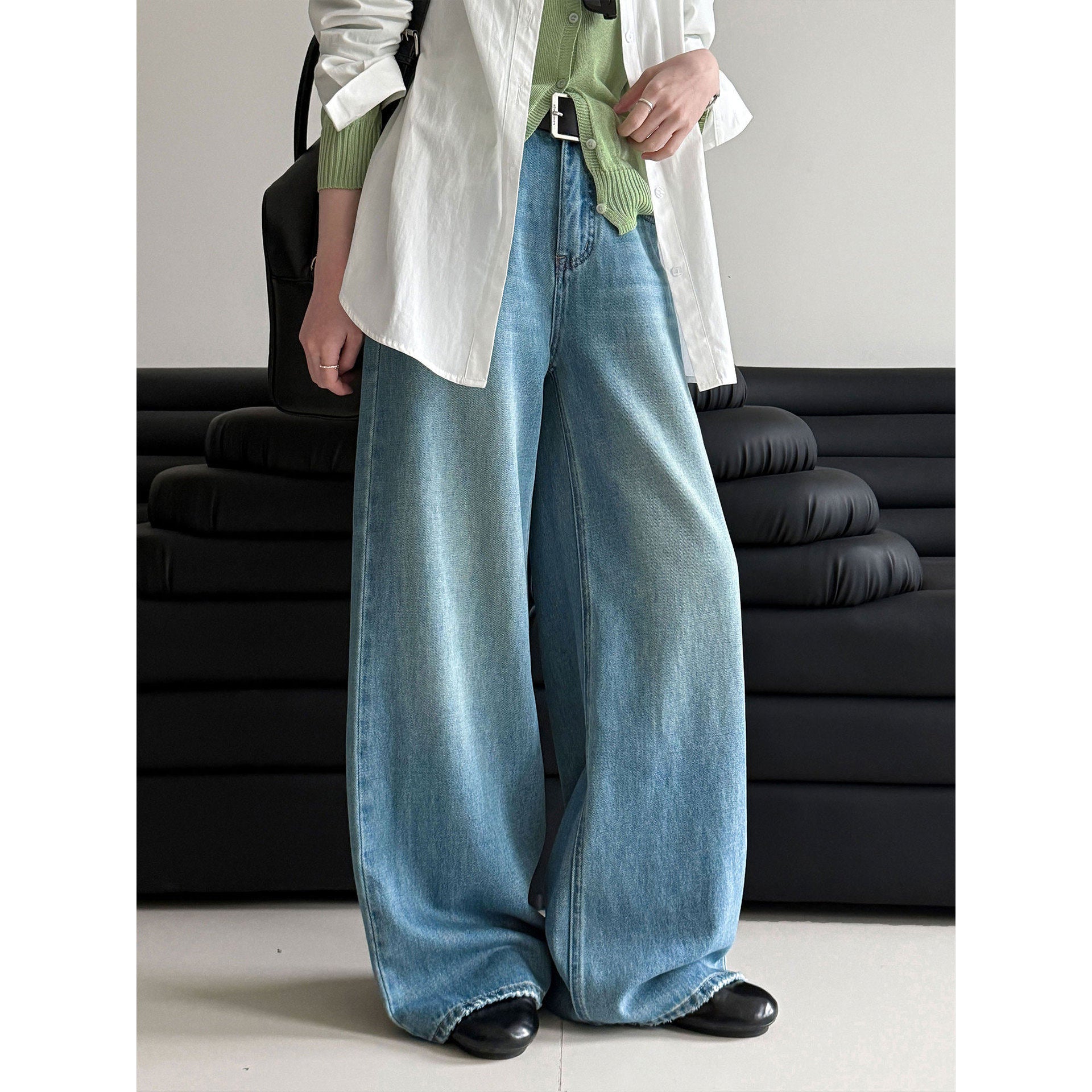 Women's Textured High Waist Wide Leg Jeans