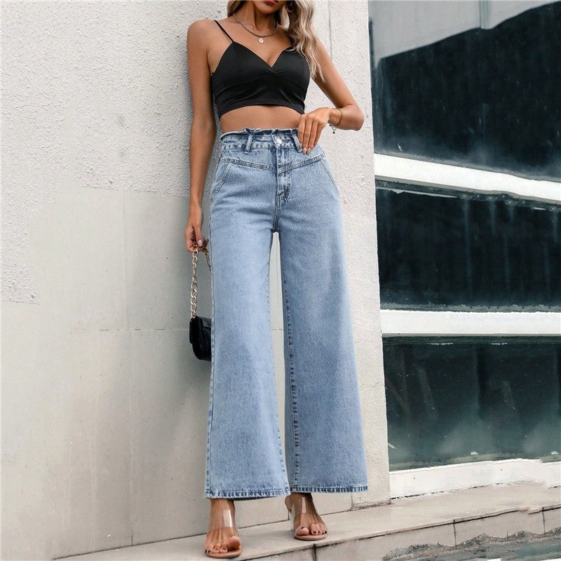 Women's High Waist Loose Fit Straight Leg Jeans