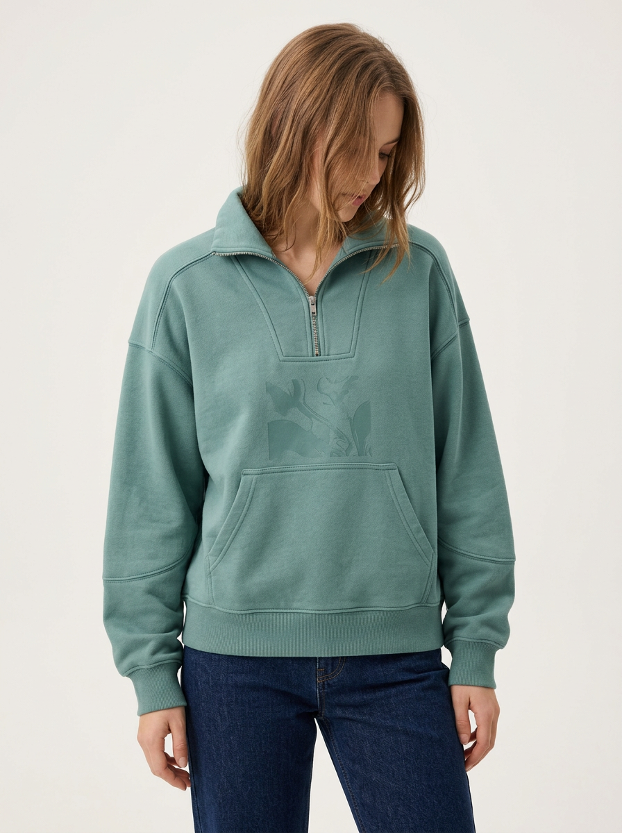 Women's Quarter-Zip Floral Printed Hoodie