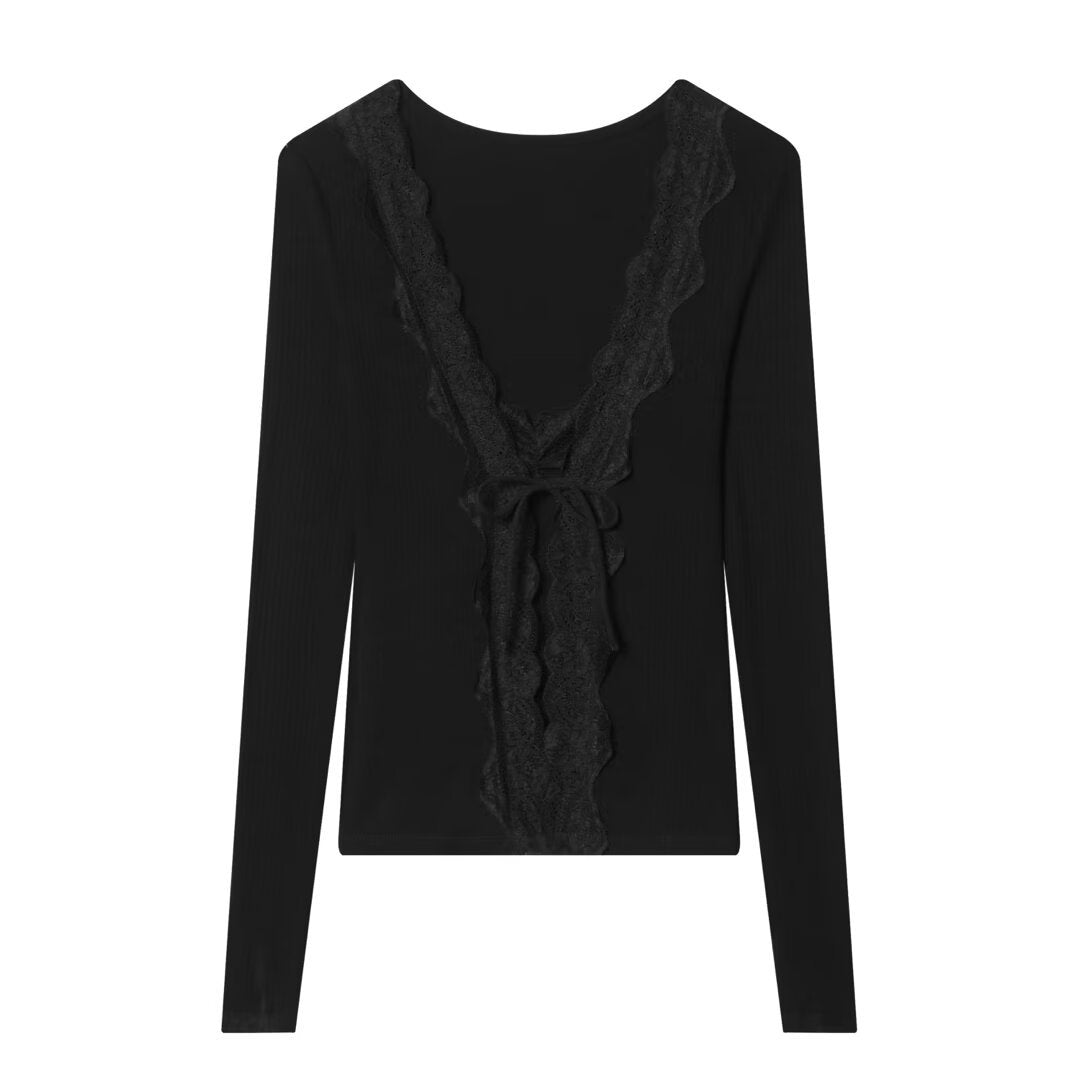 Contemporary Lace V-Neck Long Sleeve Top