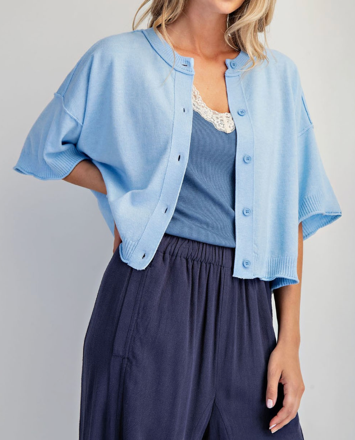 Cashmere Cotton Blend Ribbed Knit Cardigan
