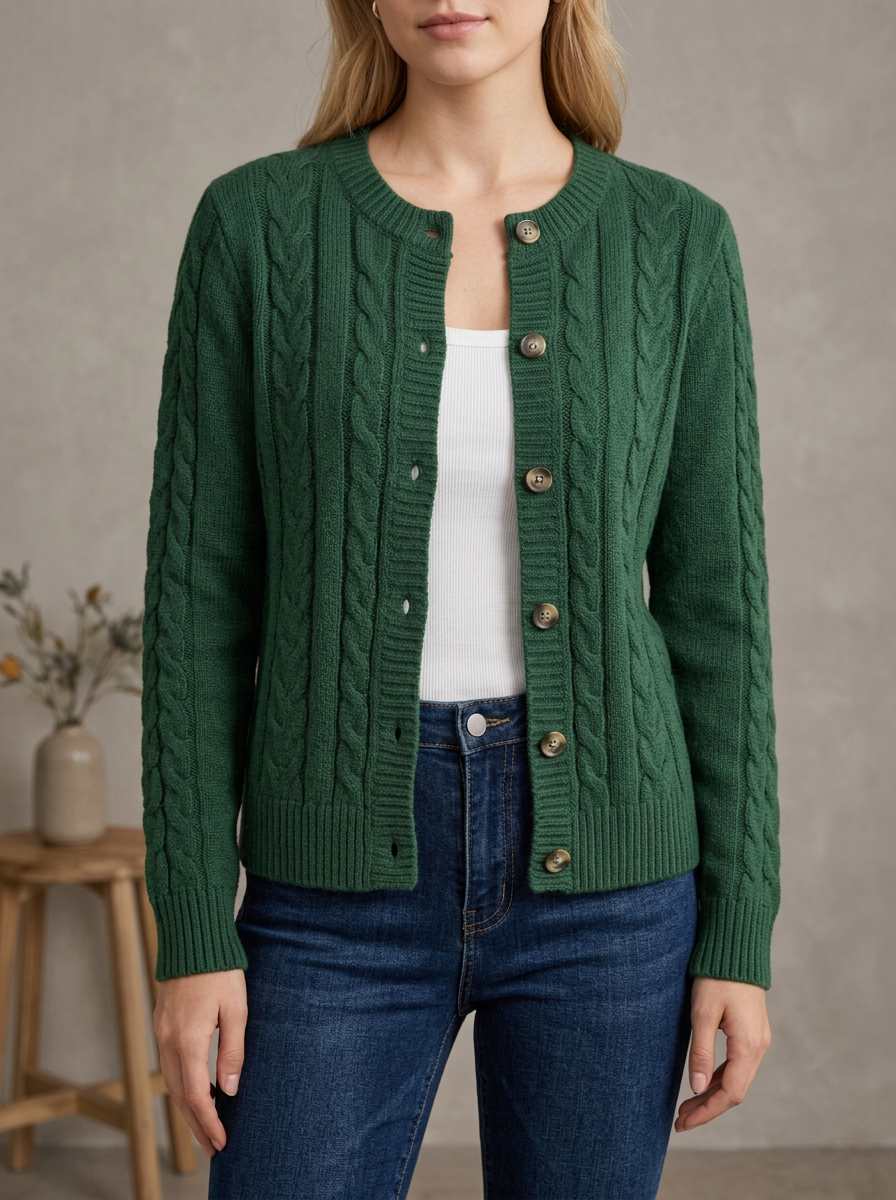 Women's Everyday Cable Knit Button Front Crew Neck Cardigan
