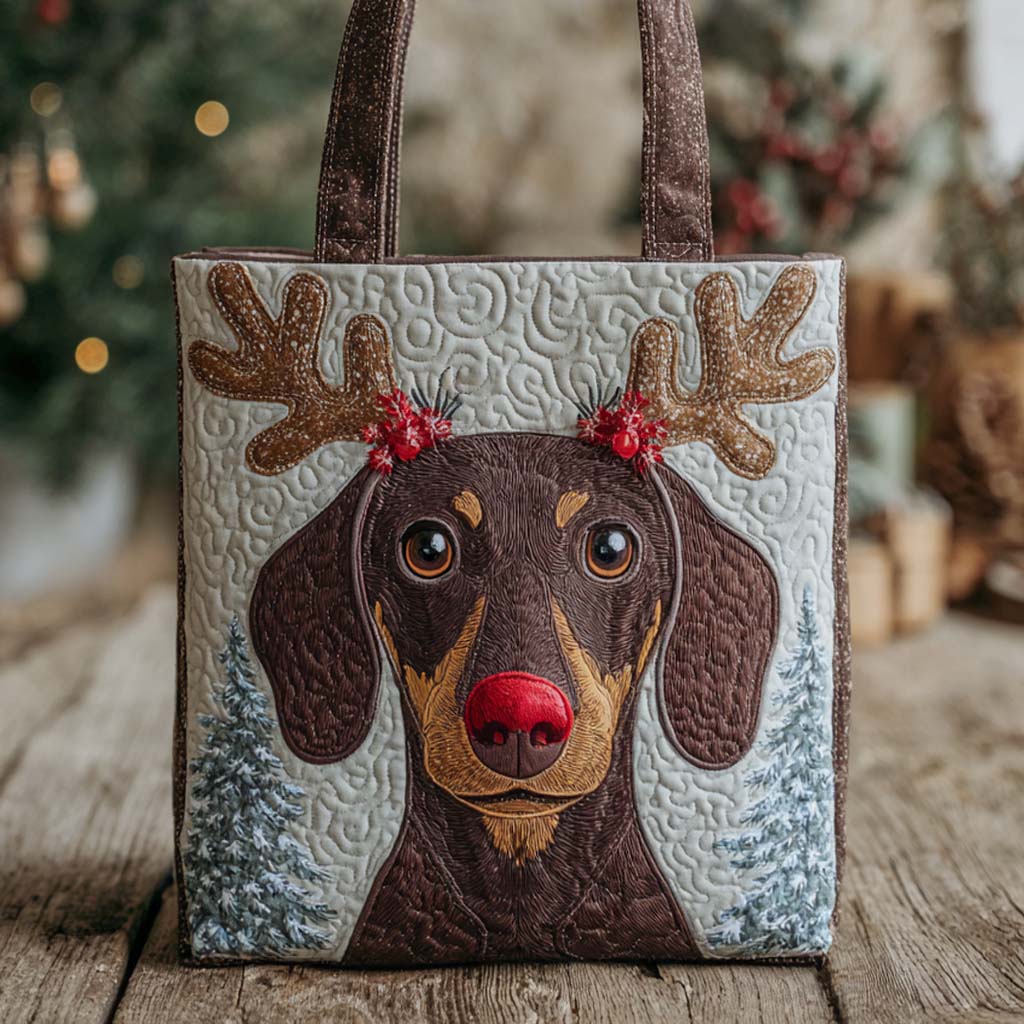 Holiday Reindeer Dog Quilted Tote Bag