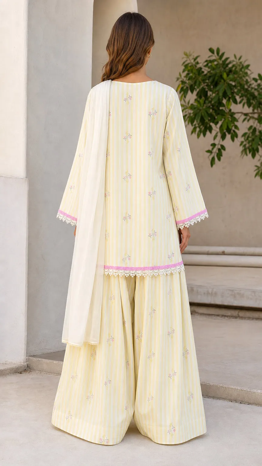 Ethnic Striped Kurti with Sharara and Dupatta Set